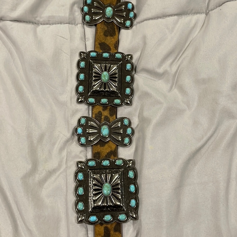Turquoise and Leopard concho belt